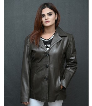 Olive Green Leather Coat Women