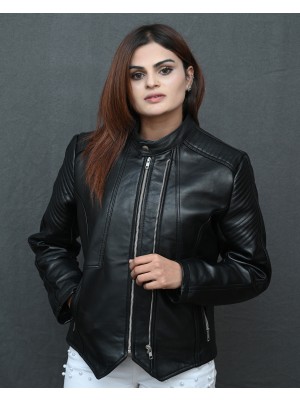 Women Leather Jacket Double zipper