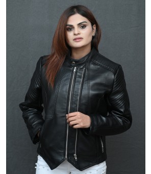 Women Leather Jacket Double zipper