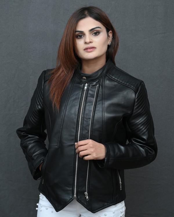 Women Leather Jacket Double zipper